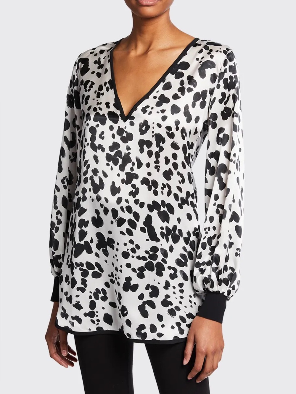 Shan Sz 12 Anita Silk Animal Print Black White Relaxed Tunic Top
